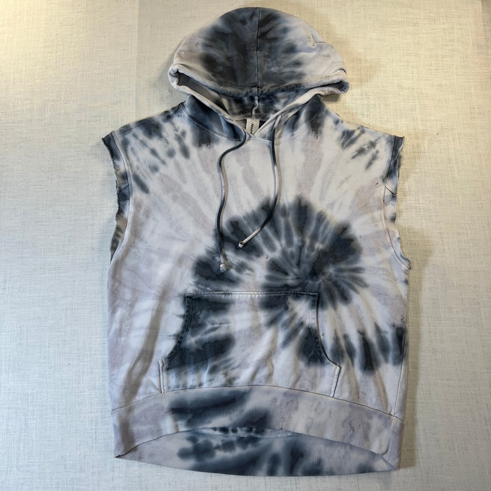 Abound Tie Dye‎ Men S Sleeveless Hoodie Grey Chopped USA Made Cotton Sweatshirt